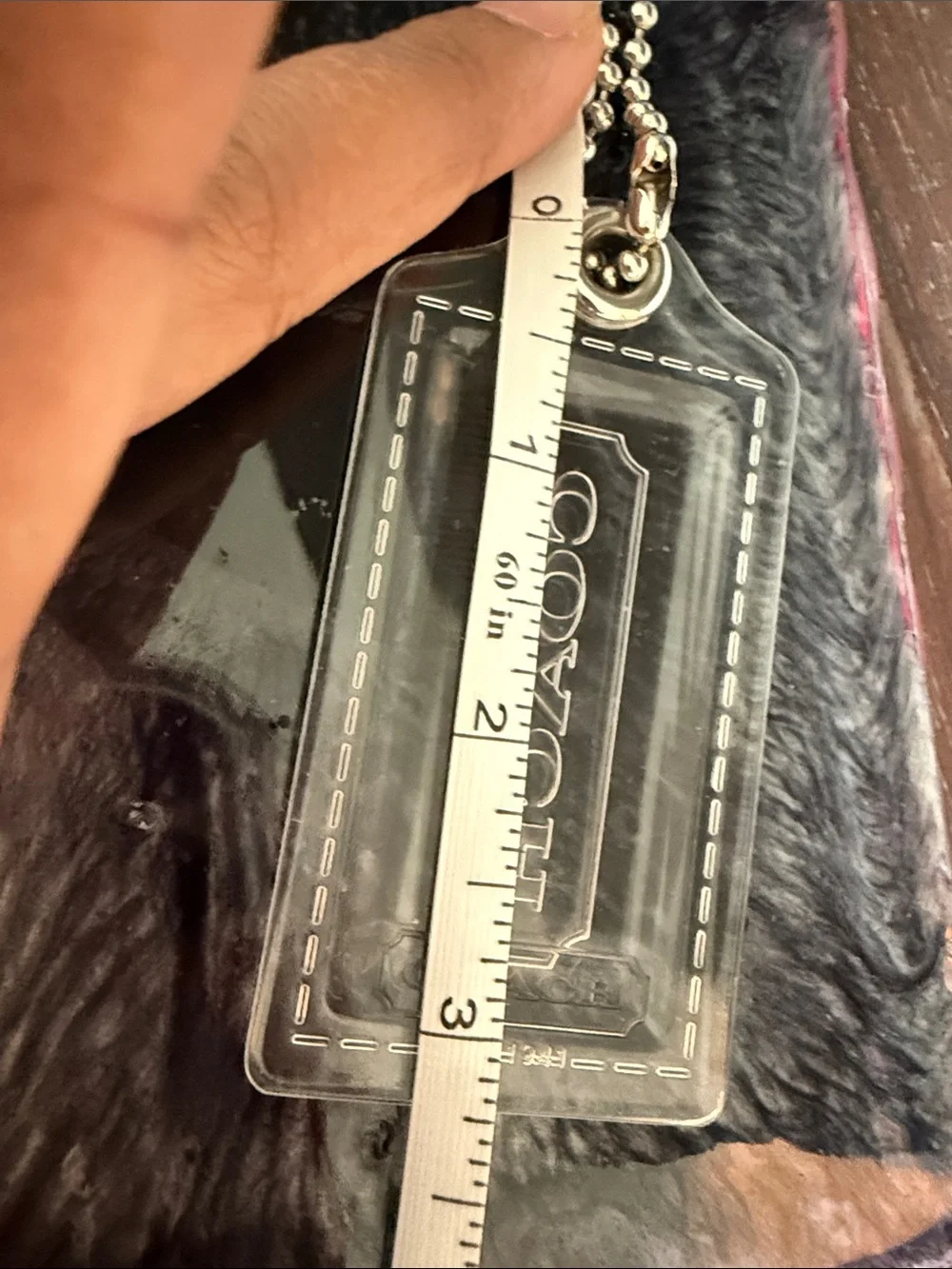 Coach Transparent Plastic hang Tag with Silver Ball Chain